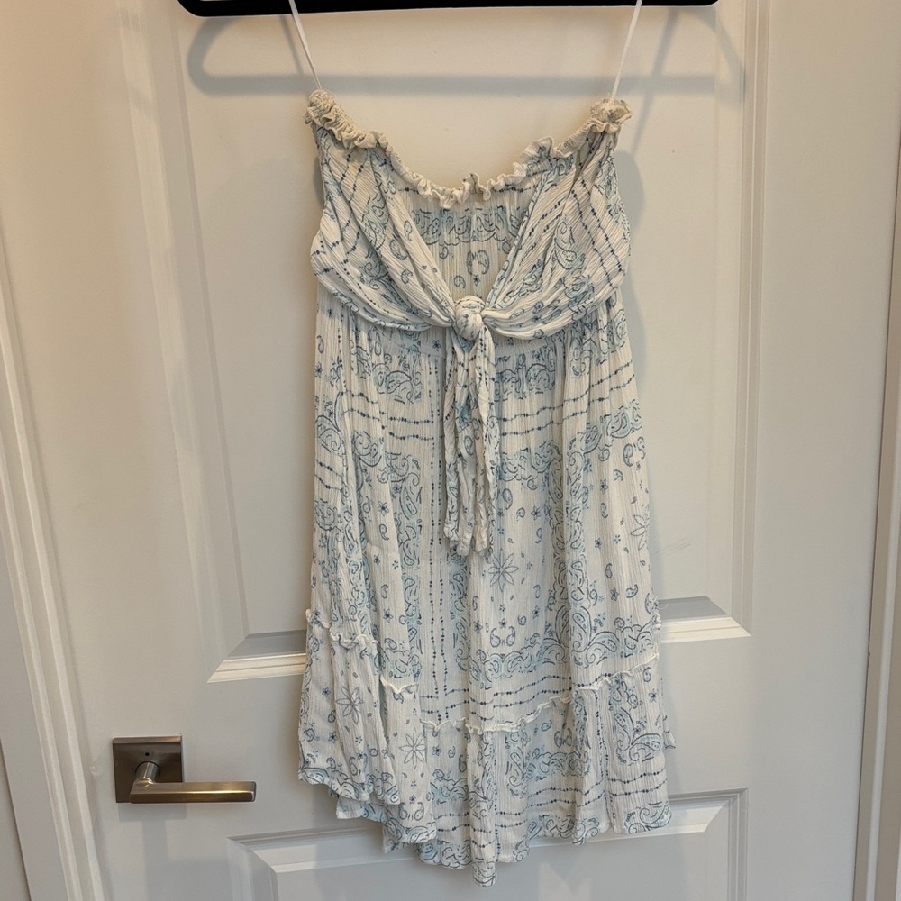 Ocean Drive White and Blue Strapless Dress
